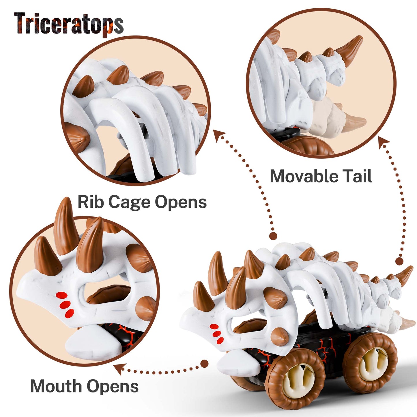 Triceratops Car Toys, Pull-Back Dinosaur Trucks Toddlers Boys & Girls,Animal Vehicles for Kids Party Favors for Kids Party Favors Creative Gifts